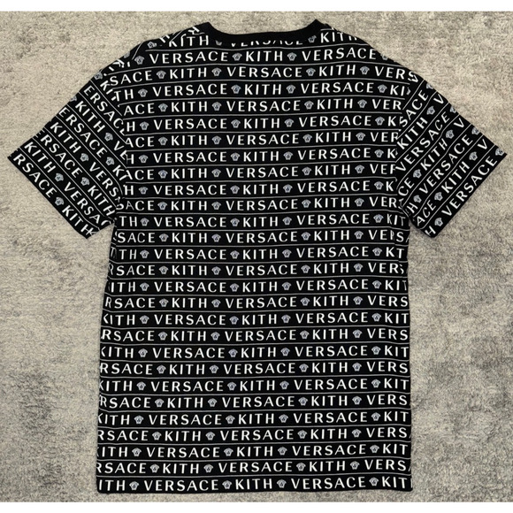 KITH x Versace Black White Monogram Logo Cotton Short Sleeve T-Shirt Medium M - Picture 6 of 10